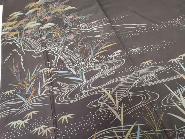 平和屋着物●創業460年・千總　訪問着　刺繍　松竹梅流水風景文　三越扱い　正絹　逸品　未使用　AABG2686cs
