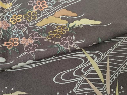 平和屋着物●創業460年・千總　訪問着　刺繍　松竹梅流水風景文　三越扱い　正絹　逸品　未使用　AABG2686cs