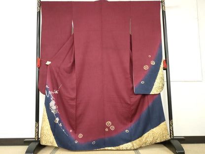 平和屋着物●豪華振袖　枝梅文　暈し染め　金彩　正絹　逸品　AABG2687cs