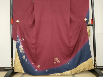 平和屋着物●豪華振袖　枝梅文　暈し染め　金彩　正絹　逸品　AABG2687cs