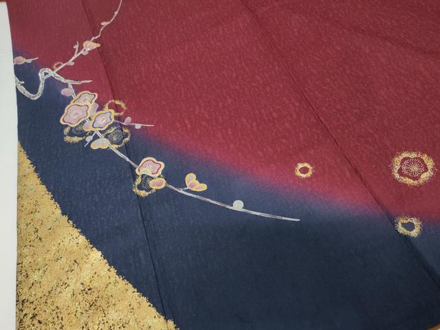 平和屋着物●豪華振袖　枝梅文　暈し染め　金彩　正絹　逸品　AABG2687cs