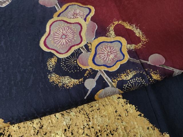 平和屋着物●豪華振袖　枝梅文　暈し染め　金彩　正絹　逸品　AABG2687cs