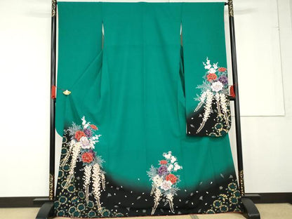 平和屋着物●豪華振袖　草花文　藤花房文　暈し染め　金彩　正絹　逸品　AABG2690cs