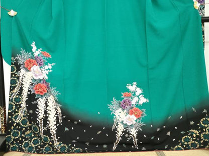 平和屋着物●豪華振袖　草花文　藤花房文　暈し染め　金彩　正絹　逸品　AABG2690cs