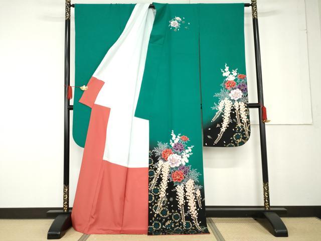 平和屋着物●豪華振袖　草花文　藤花房文　暈し染め　金彩　正絹　逸品　AABG2690cs