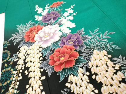 平和屋着物●豪華振袖　草花文　藤花房文　暈し染め　金彩　正絹　逸品　AABG2690cs
