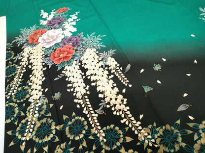 平和屋着物●豪華振袖　草花文　藤花房文　暈し染め　金彩　正絹　逸品　AABG2690cs
