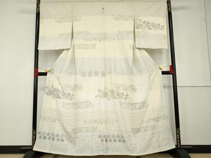 平和屋着物●訪問着　花兎　花唐草　有栖川文様　銀彩　正絹　逸品　AABG2691cs