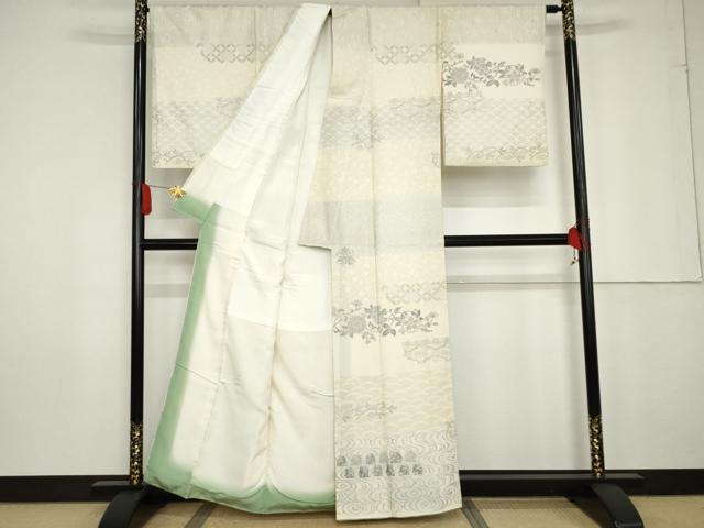 平和屋着物○訪問着 花兎 花唐草 有栖川文様 銀彩 正絹 逸品
