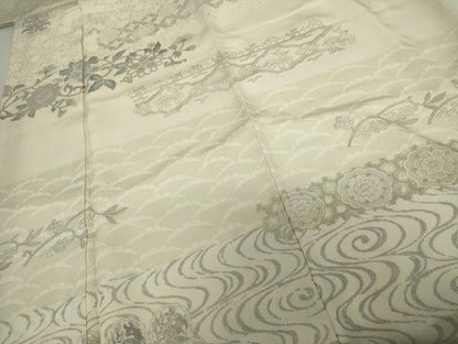 平和屋着物●訪問着　花兎　花唐草　有栖川文様　銀彩　正絹　逸品　AABG2691cs