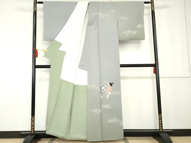 平和屋着物●十日町友禅作家　関口遼一　訪問着　童子遊び　暈し染め　正絹　逸品　AABG2693cs