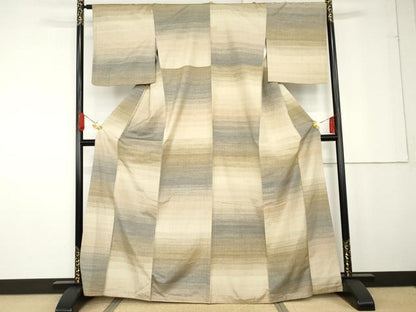 平和屋着物●上質な紬　霞横段文　正絹　逸品　AABG2694cs