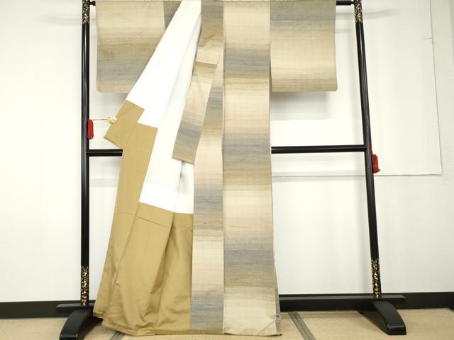 平和屋着物●上質な紬　霞横段文　正絹　逸品　AABG2694cs