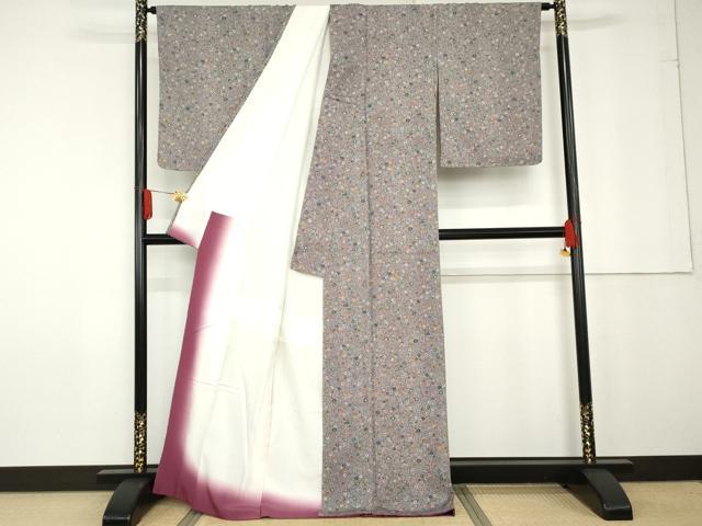 平和屋着物●上質な小紋　型染め　石畳草花文　正絹　逸品　未使用　AABG2695cs