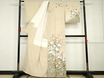 平和屋着物●訪問着 友禅 枝花文 暈し染め 丹後ちりめん 反端付き 正絹 逸品 AABG2703cs