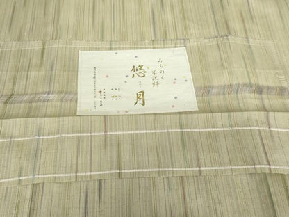 平和屋着物●渡源織物謹製　米沢絣　紬　縞　反端付き　正絹　逸品　未使用　AABG2705cs