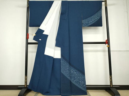 平和屋着物●訪問着　長襦袢(無双仕立て)セット　藍　鳳凰草花文　正絹　逸品　未使用　AABG2706cs