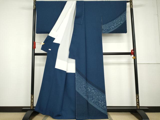 平和屋着物●訪問着　長襦袢(無双仕立て)セット　藍　鳳凰草花文　正絹　逸品　未使用　AABG2706cs