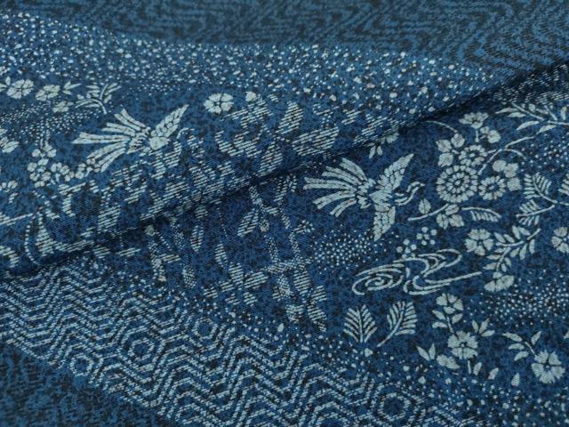 平和屋着物●訪問着　長襦袢(無双仕立て)セット　藍　鳳凰草花文　正絹　逸品　未使用　AABG2706cs