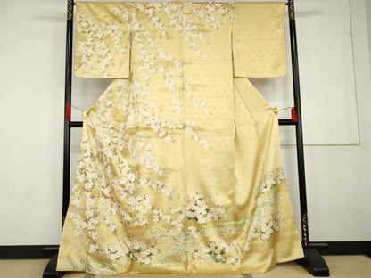 平和屋着物●訪問着　駒刺繍　枝垂れ桜文　暈し染め　金彩　正絹　逸品　AABG2711cs
