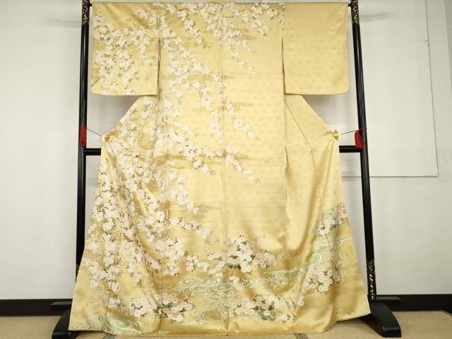 平和屋着物●訪問着　駒刺繍　枝垂れ桜文　暈し染め　金彩　正絹　逸品　AABG2711cs
