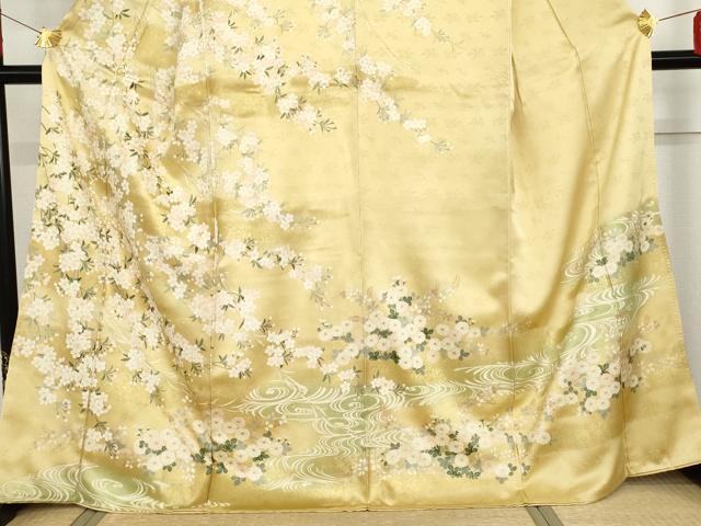 平和屋着物●訪問着　駒刺繍　枝垂れ桜文　暈し染め　金彩　正絹　逸品　AABG2711cs