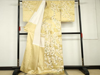平和屋着物●訪問着　駒刺繍　枝垂れ桜文　暈し染め　金彩　正絹　逸品　AABG2711cs