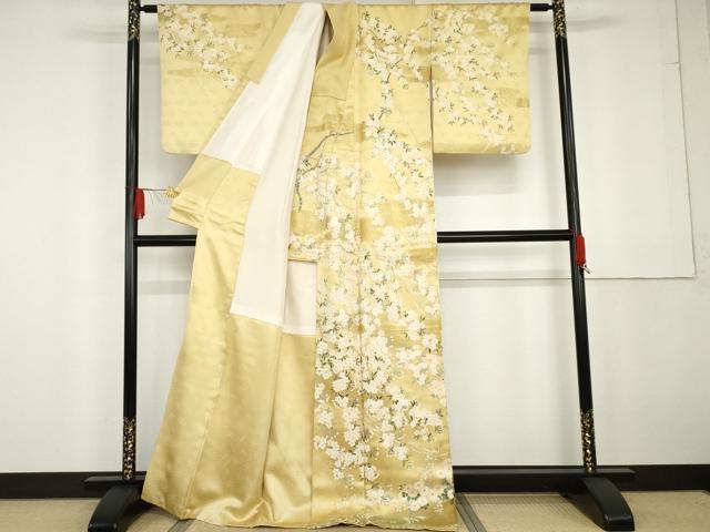 平和屋着物●訪問着　駒刺繍　枝垂れ桜文　暈し染め　金彩　正絹　逸品　AABG2711cs