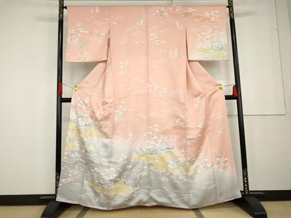 平和屋着物●訪問着　友禅　渡り橋浜松風景文　暈し染め　金彩　三越扱い　正絹　逸品　AABG2712cs