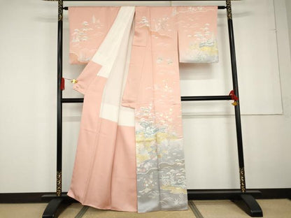 平和屋着物●訪問着　友禅　渡り橋浜松風景文　暈し染め　金彩　三越扱い　正絹　逸品　AABG2712cs
