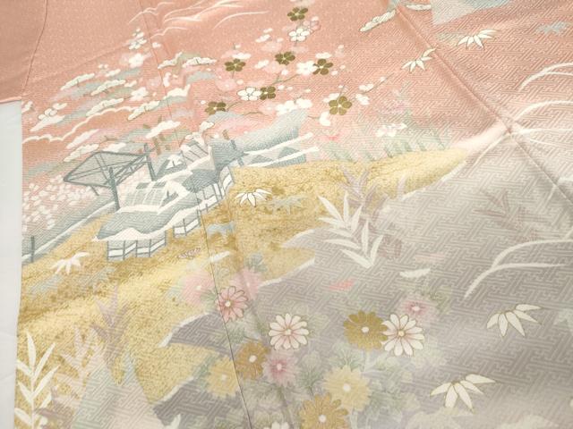 平和屋着物●訪問着　友禅　渡り橋浜松風景文　暈し染め　金彩　三越扱い　正絹　逸品　AABG2712cs