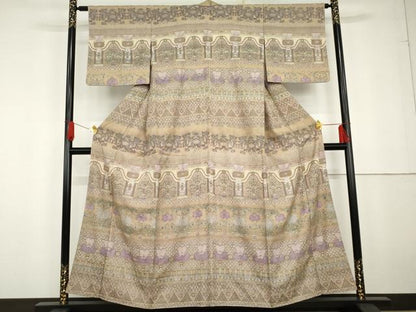 平和屋着物●訪問着　お召地　洋花文　正絹　逸品　AABG2714cs