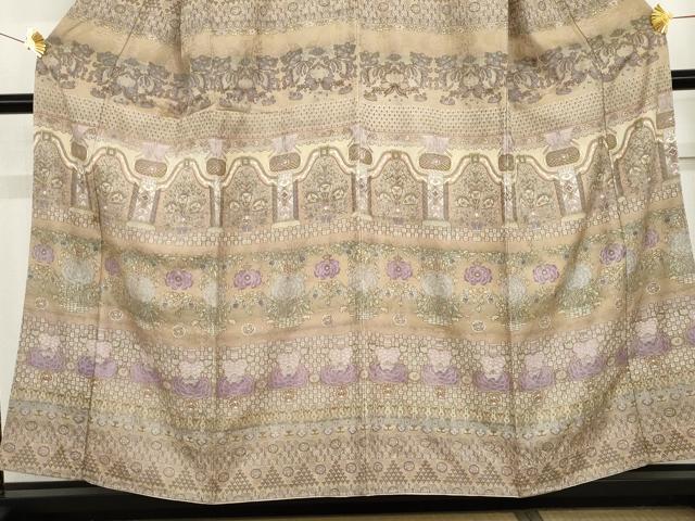 平和屋着物●訪問着　お召地　洋花文　正絹　逸品　AABG2714cs