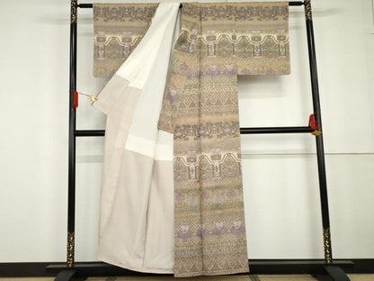 平和屋着物●訪問着　お召地　洋花文　正絹　逸品　AABG2714cs