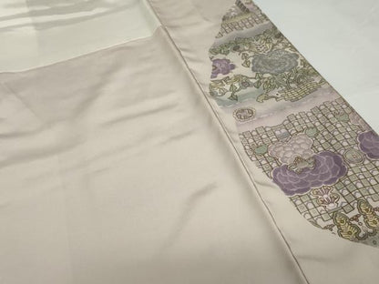 平和屋着物●訪問着　お召地　洋花文　正絹　逸品　AABG2714cs