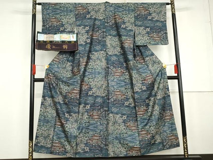 平和屋着物●本場大島紬 泥染め カタス7マルキ 総絣 風景文 くぼた謹製 優粋 証紙付き 正絹 逸品 AABG2718cs