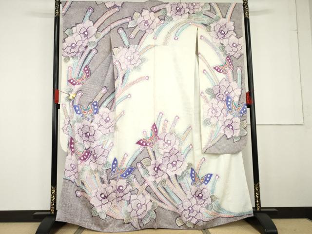 平和屋着物●名門　藤娘きぬたや・総絞り　振袖　孔雀花蝶文　正絹　逸品　AABG2722cs