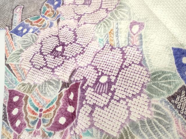平和屋着物●名門　藤娘きぬたや・総絞り　振袖　孔雀花蝶文　正絹　逸品　AABG2722cs