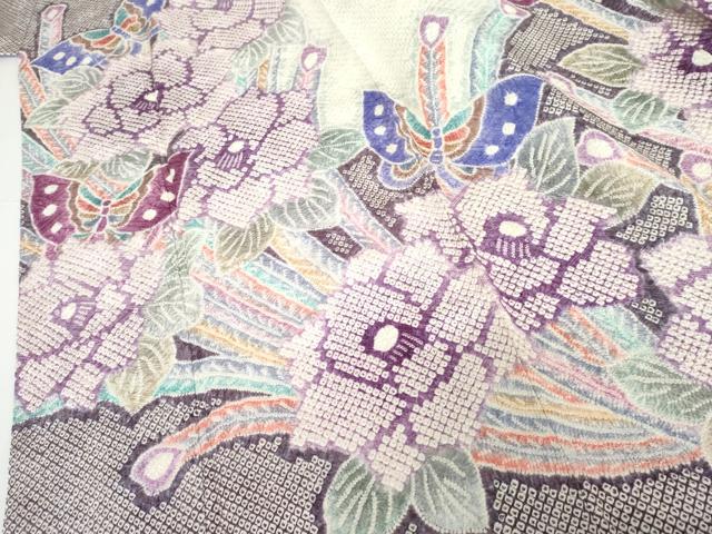 平和屋着物●名門　藤娘きぬたや・総絞り　振袖　孔雀花蝶文　正絹　逸品　AABG2722cs
