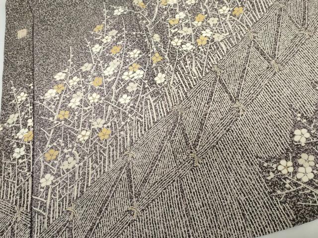 平和屋着物●人間国宝　森口華弘　蒔糊友禅　蒔糊散らし　羽織　枝梅　たたく染め　金糸　金彩　正絹　逸品　AABG2723cs
