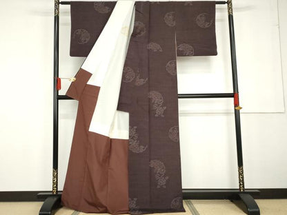 平和屋着物●本場結城玉紬 80亀甲 結織苑 雪輪草花文 証紙付き 正絹 逸品 AABG2727cs
