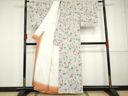 平和屋着物●上質な小紋 枝花文 正絹 逸品 AABG2728cs