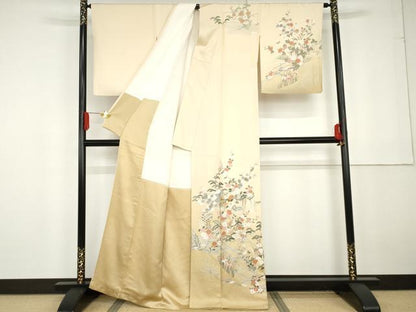 平和屋着物●訪問着 雪輪枝花文 暈し染め 金彩 正絹 逸品 AABG2729cs