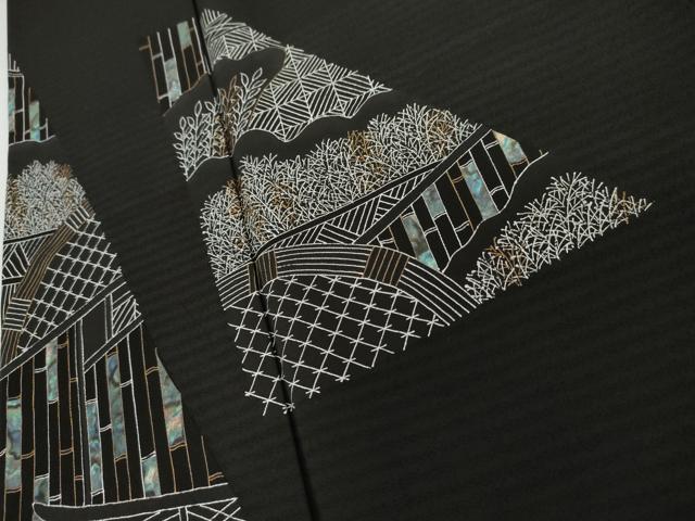 平和屋着物●女優・吉永小百合 訪問着 風景枝葉文 黒地 正絹 逸品 AABG2730cs
