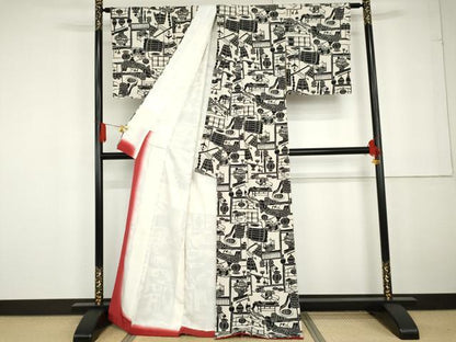 平和屋着物●上質な小紋 人物風景文 正絹 逸品 AABG2731cs