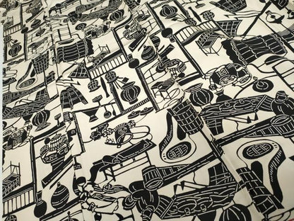 平和屋着物●上質な小紋 人物風景文 正絹 逸品 AABG2731cs