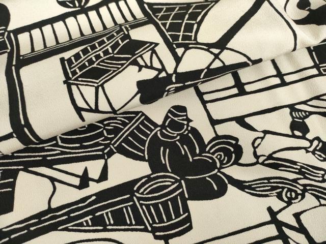平和屋着物●上質な小紋 人物風景文 正絹 逸品 AABG2731cs