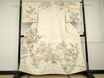 平和屋着物●訪問着 流水風景草花文 金彩 正絹 逸品 AABG2735cs