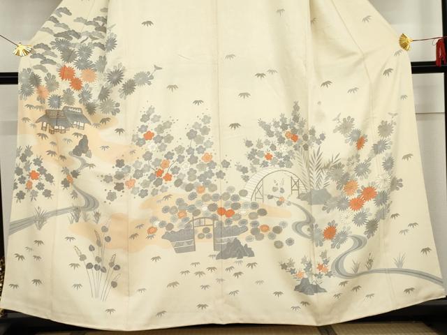 平和屋着物●訪問着 流水風景草花文 金彩 正絹 逸品 AABG2735cs