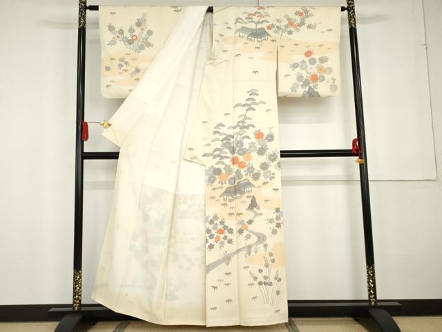 平和屋着物●訪問着 流水風景草花文 金彩 正絹 逸品 AABG2735cs